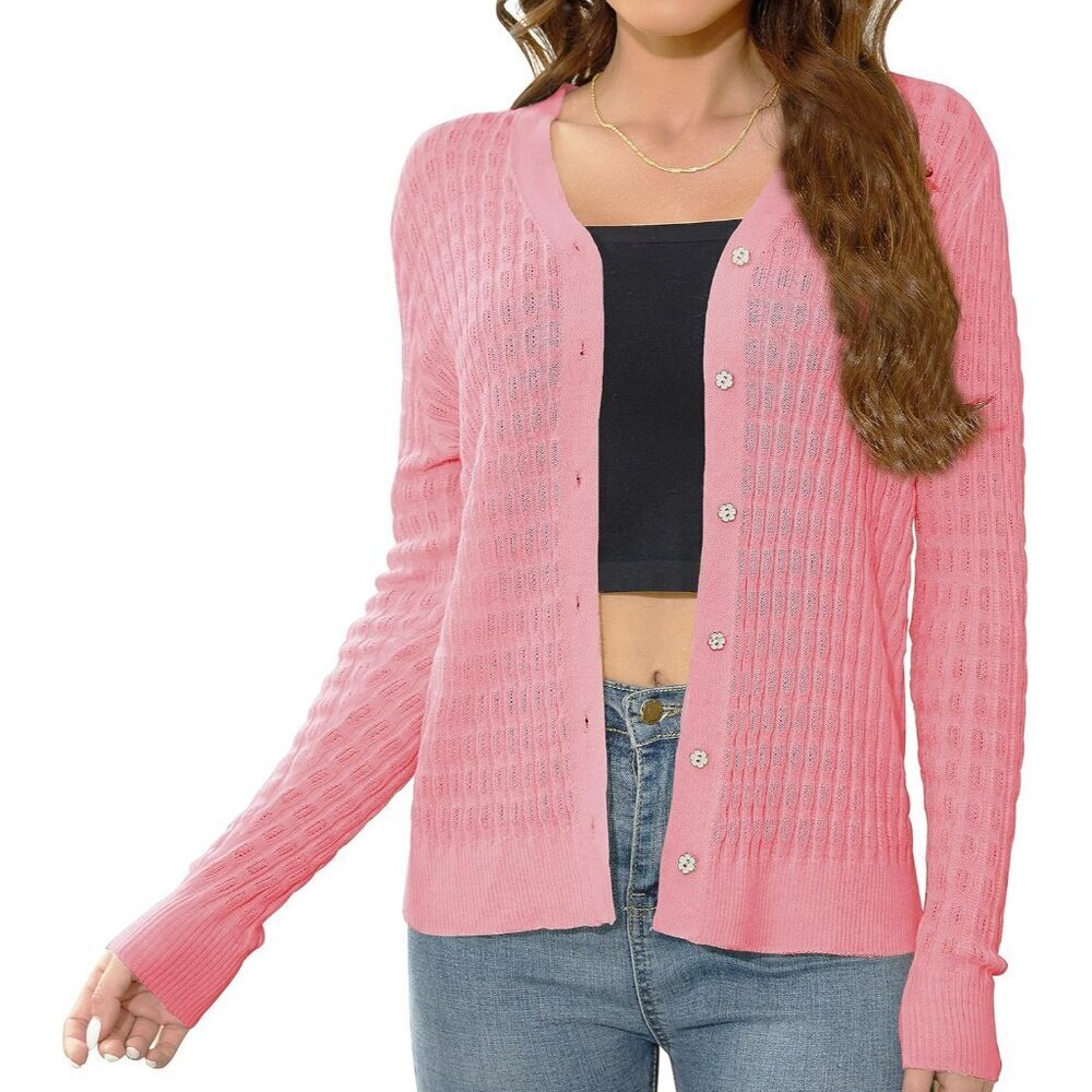 Women's Wool Blend V-Neck Long Sleeve Cardigan Casual Sweater Small